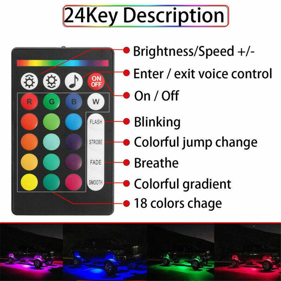 8PCS Underbody RGB LED Neon Light Atmosphere Bluetooth App Dual Remote Control