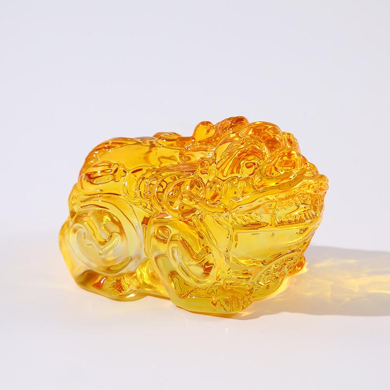 Citrine Pixiu Wealth-Attracting Glass Ornament for Home Office Décor Gift