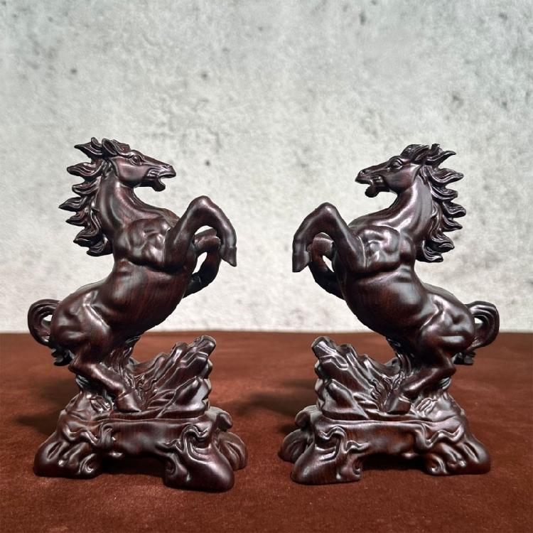 Wood Horse Statues Positive Energy Good Luck Showpiece Collectible Figurines Animal Sculptures for Home Office Decors