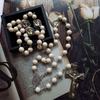 Catholic White Beads Rosary Necklace Virgin Mary Medal & for Cross Pendant Favors for Baptism Communion Weddings Party