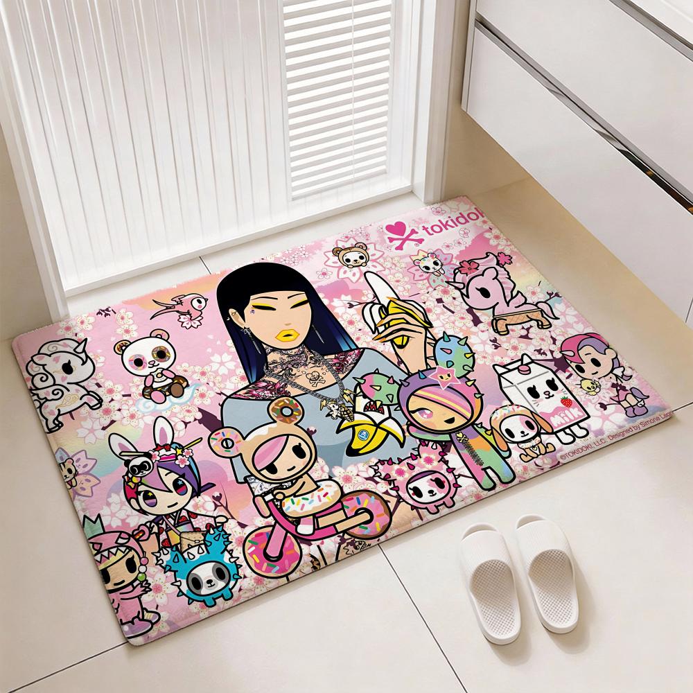Kawaii Lifestyle Brand T-tokidokis Floor Mat Soft Thickened Flannel Door Mat Non-Slip Living Room Rug Home Decor