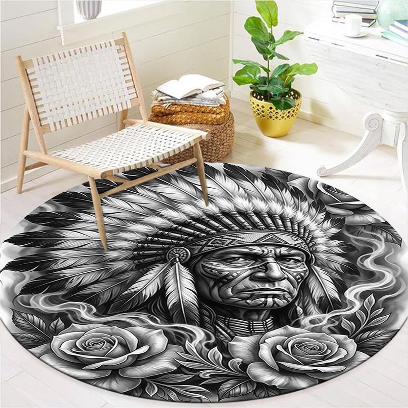 Sketch Medusa Whale Dragon Round Area Rug,Carpet Rug for Living Room Bedroom Sofa Playroom Decor,Non-slip Floor Mat