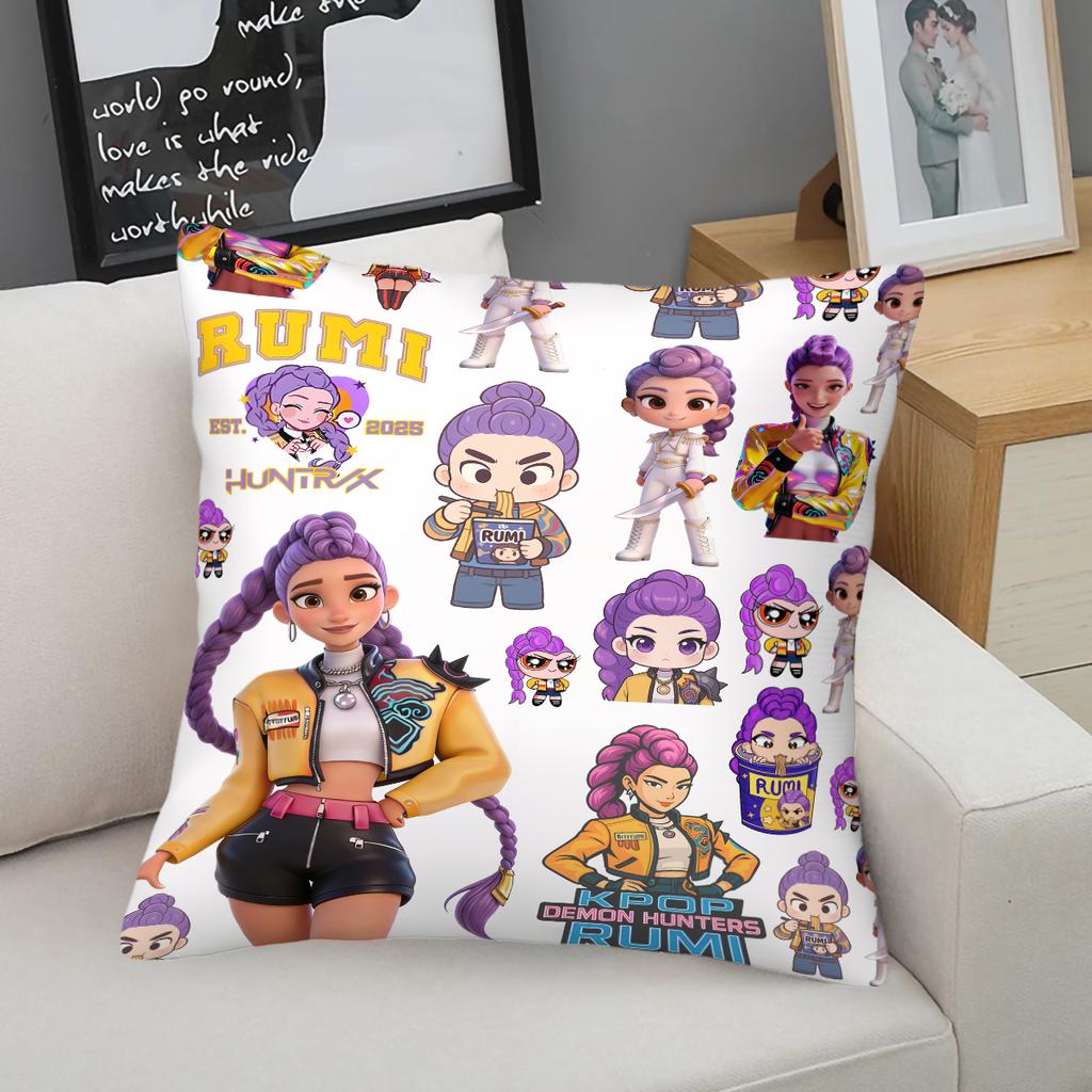 Hasbro Kpop Style Throw Pillow Decorative Cushion Chibi Anime Girl Collage Print Soft Pillow For Sofa Bedroom Perfect Gift For Teens