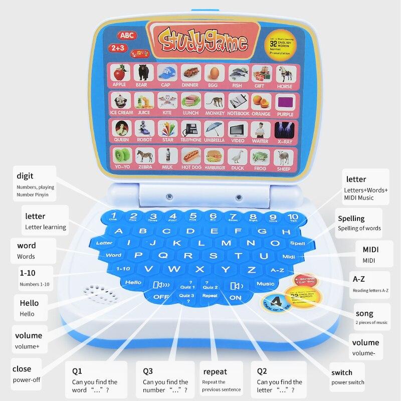 English Learning Small Laptop Toy for Kids 2-3 Years. Boys and Girls Computer for Aphabet ABC.Numbers.Words.Spelling.Maths.Music