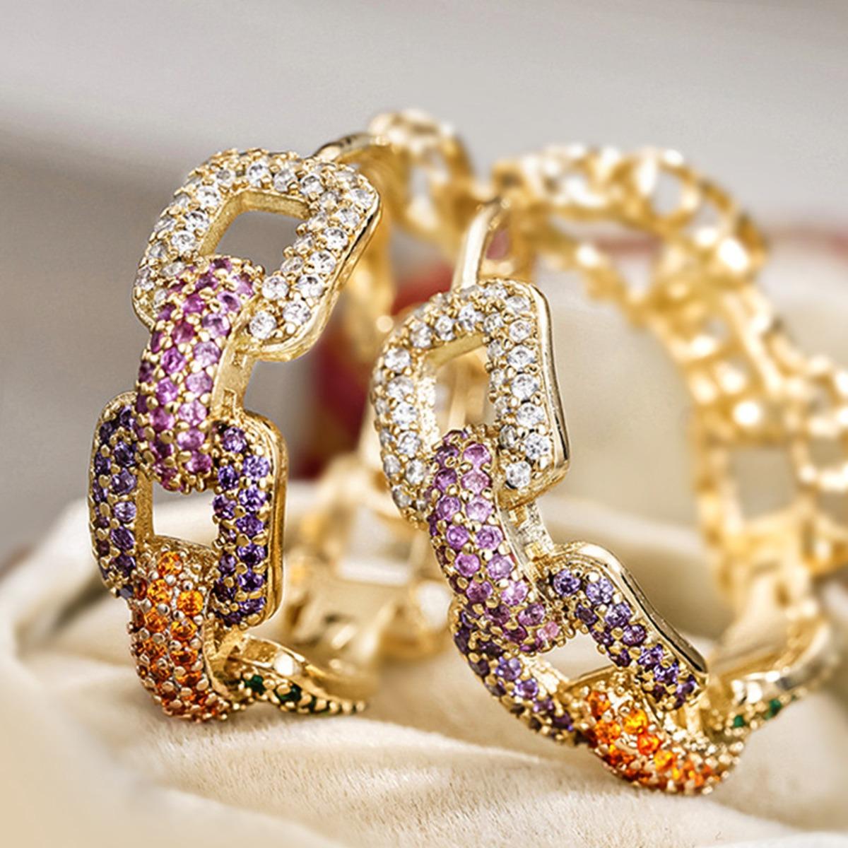 INS Style Sparkling Rainbow Interlocking Chain Earrings разноцветный