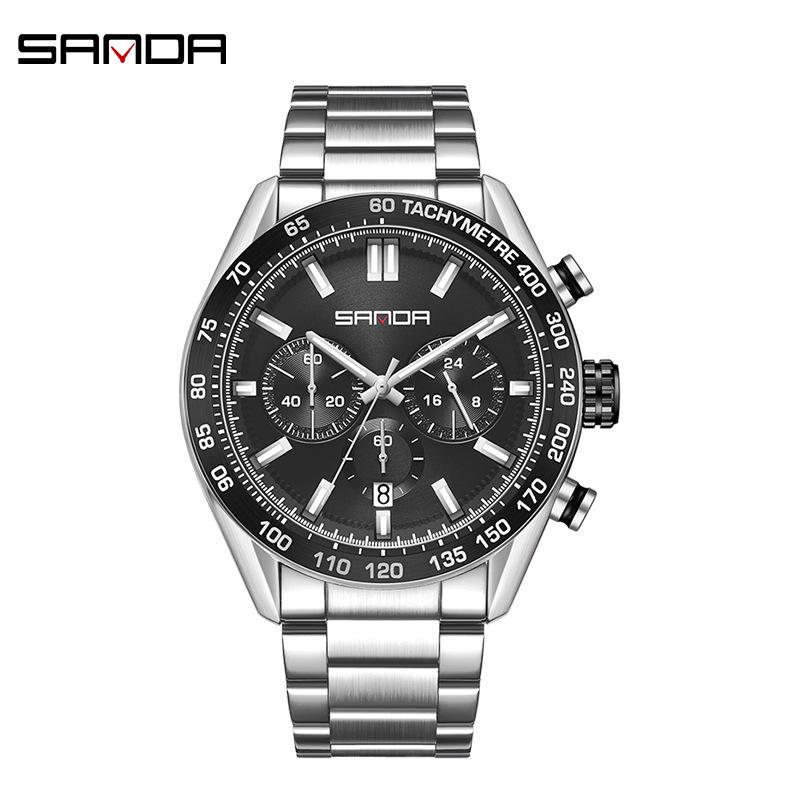Sanda Men s Multifunctional Quartz Watch with Calendar and Stainless Steel Band