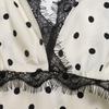 Damenmode Sommer Frühling Polka Dot Print Kurzarm V-Ausschnitt Hohe Taille Freizeitkleider