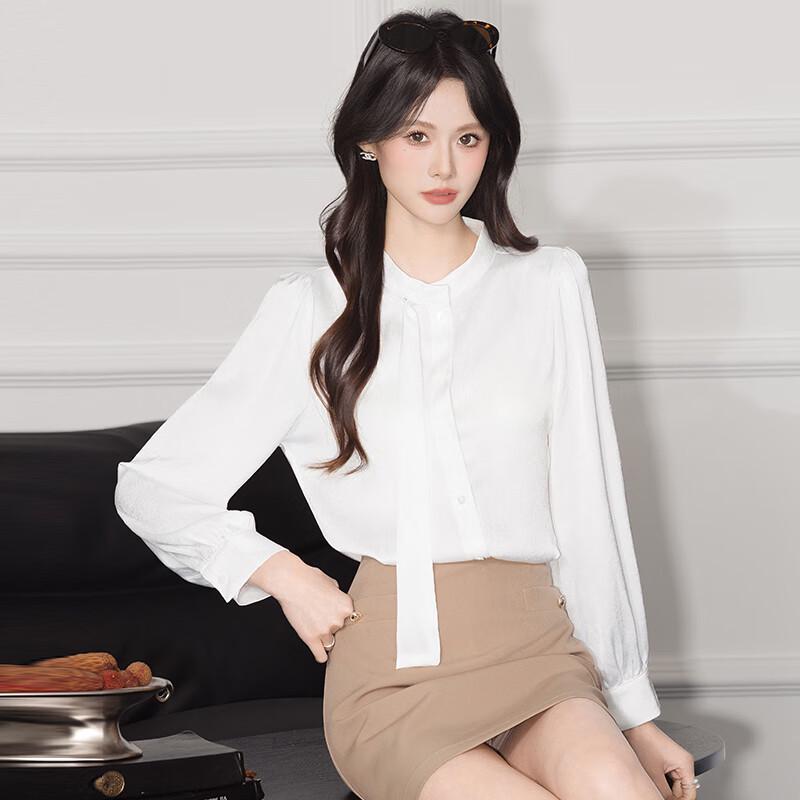 Women s Semi-Stand Collar Long Sleeve Shirt M