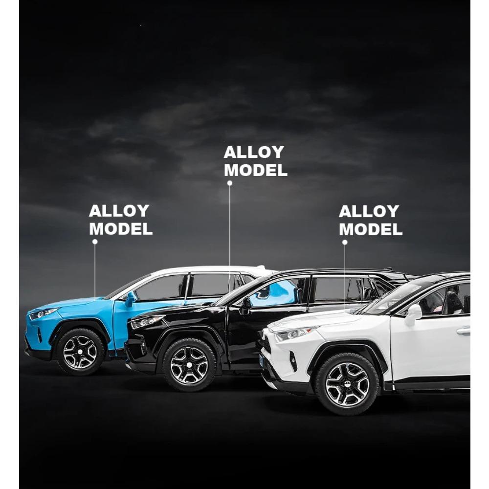 1/22 Toyota RAV4 SUV Alloy Diecast Model Car Toy 6 Doors Can Be Opened Pull Back Sound and Light Vehicle Toys Collectibles Gifts