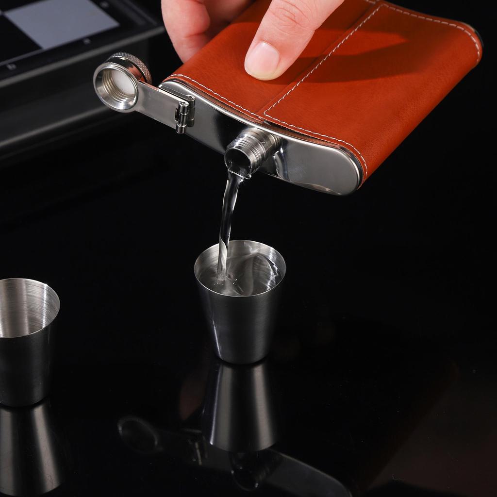 8oz Stainless Steel Portable Hip Flask Set with 7oz Baijiu Bottle - Outdoor Liquor Gift Box
