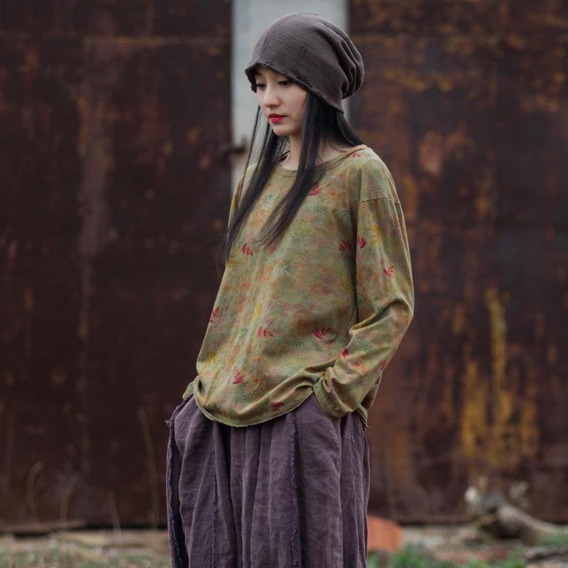 

Женская хлопково-льняная футболка с длинным рукавом и цифровым принтом One Size