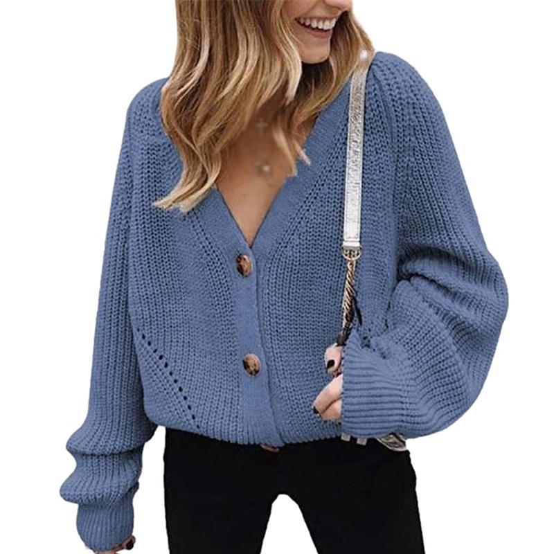 Women Autumn Winter Solid Color Cardigan Sweater Knitted Outerwear