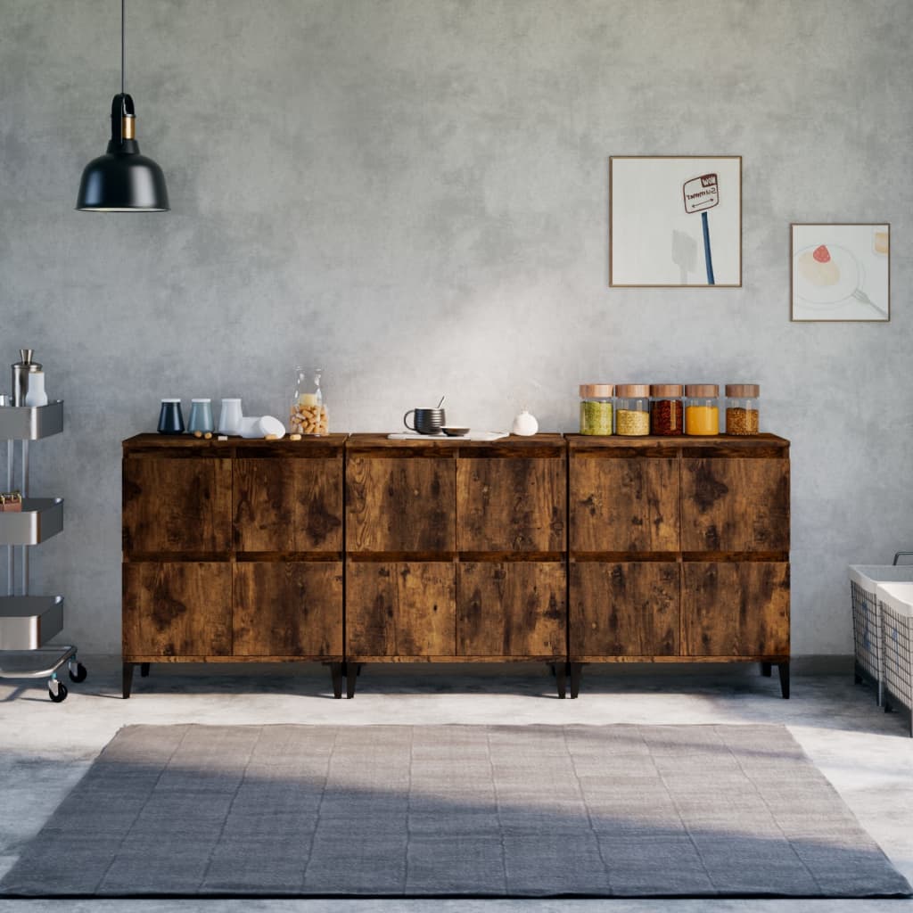 Sideboards 3 pcs Smoked Oak 60 x 35 x 70 cm Engineered Wood