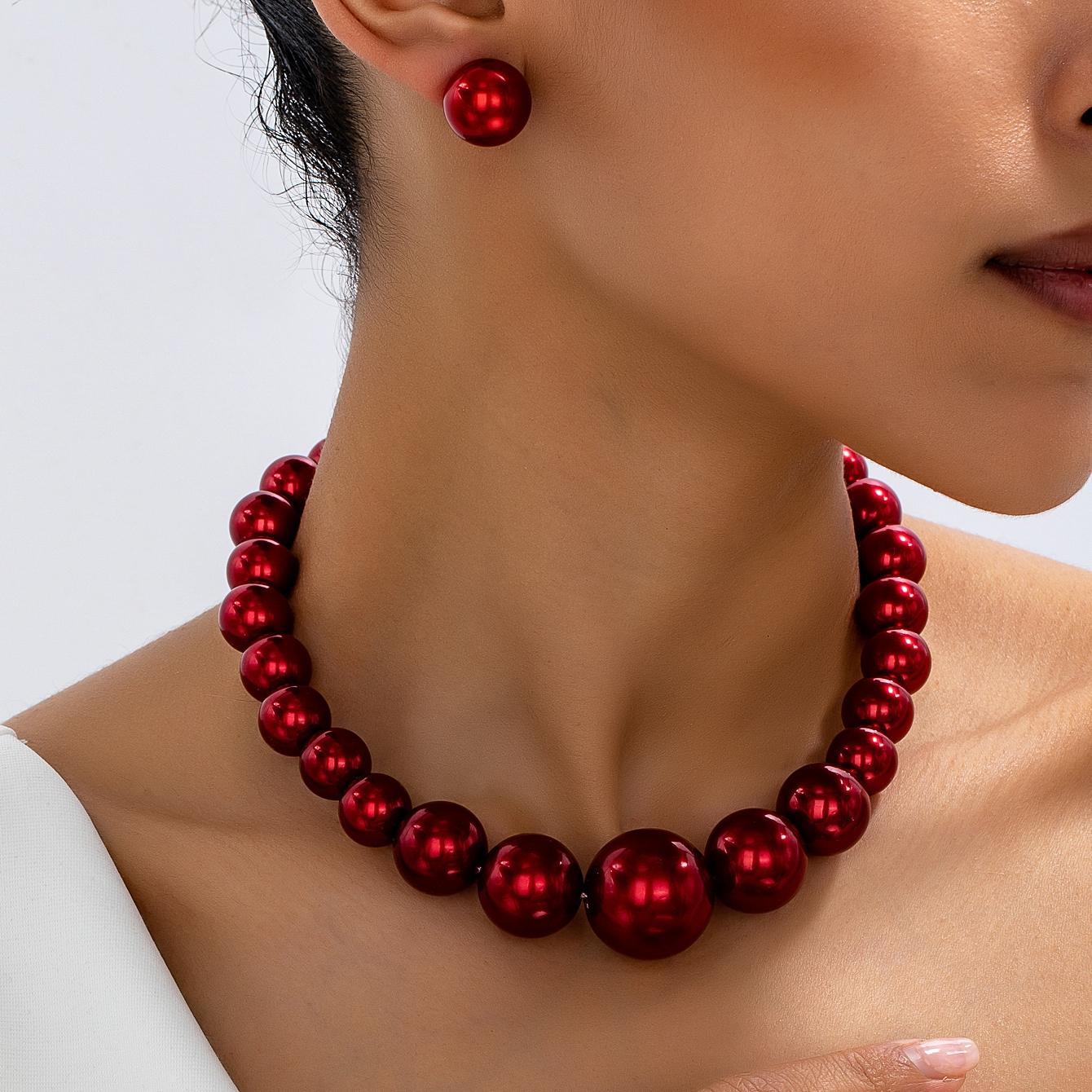 

Luxurious and Elegant Artificial Pearl/Imitation Pearl Earring and Necklace Jewelry Set, Suitable for Daily Wear, Banquets, and Gift-Giving красный