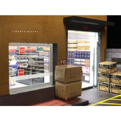 1/64 Scale Diorama Car Garage Model with City Background, Parking Lot, LED Lighting, Landscape Model Toy