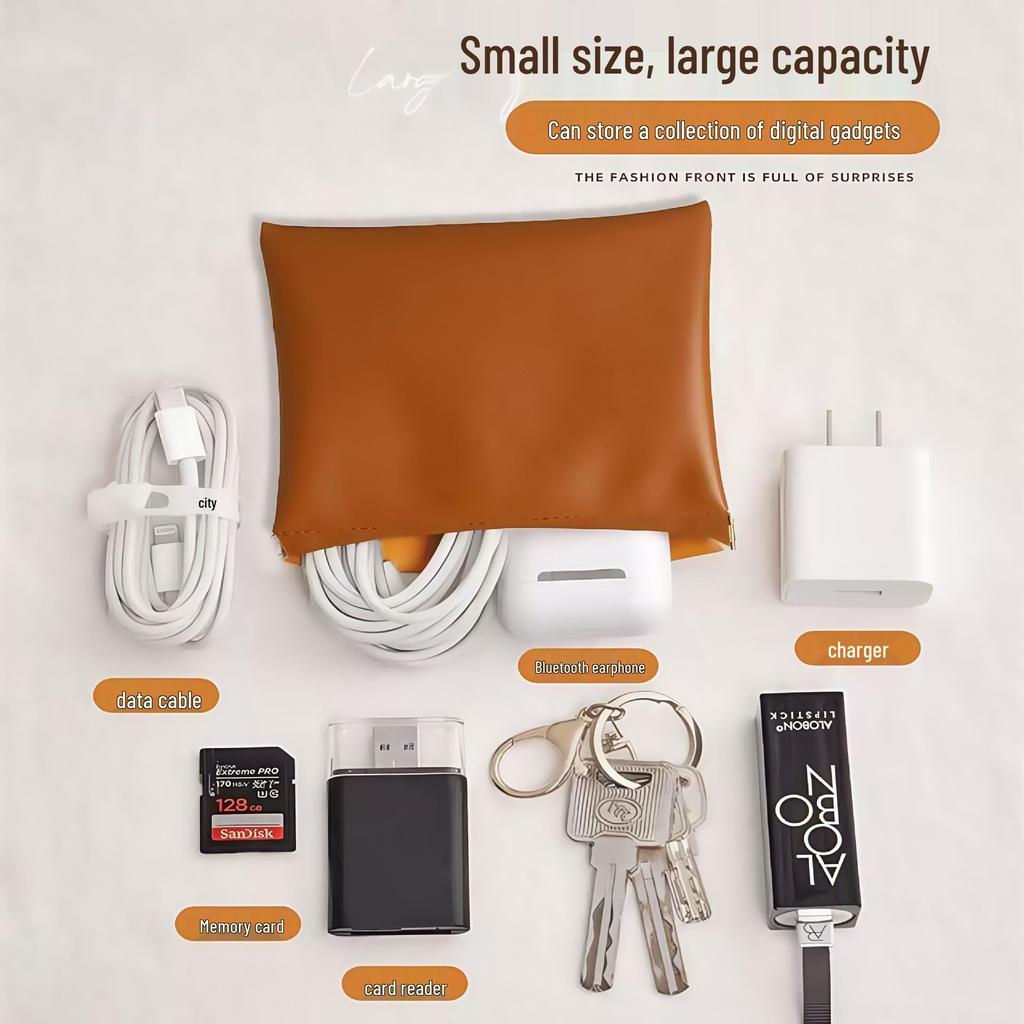 Portable Lipstick Pouch with In-Ear Earphones and Retractable Charger Cable