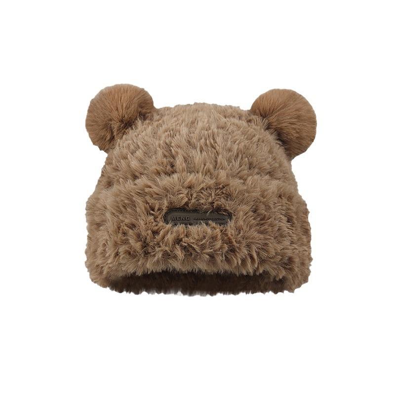 Korean Style Cute Winter Bear Plush Ear Protection Knit Hat Fashionable Versatile Ear Protection Hat Thickened Knit Hat Men