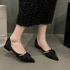 Shallow Mouth Pearl Fashion Women's Shoes Spring Summer New Thick Low Heel Pumps for Women Casual Pointed Single Shoes