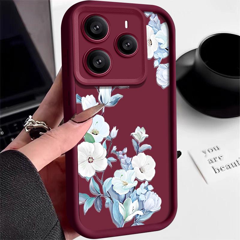 Floral Pattern Matte Soft Cover For Xiaomi 14T Pro 13T Redmi Poco X7 F6 Pro X6 Note 14 Pro 13 12 11 TPU Lens Protection Shockproof Silicone Phone Case