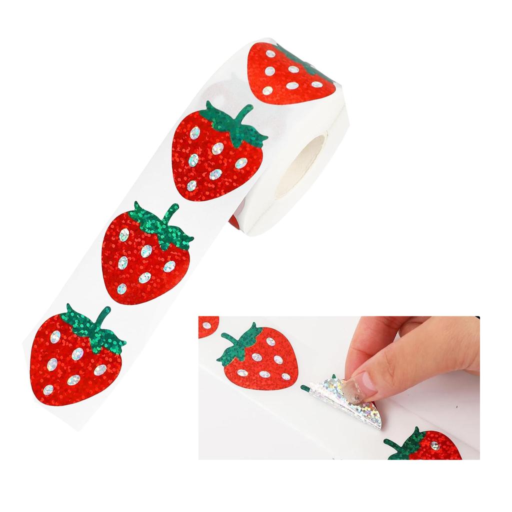 500 st Jordgubbsklistermärken Dekorativa Klistermärken Glittriga Röda Klistermärken Fruktklistermärken Etiketter för Kuvert Gratulationskort