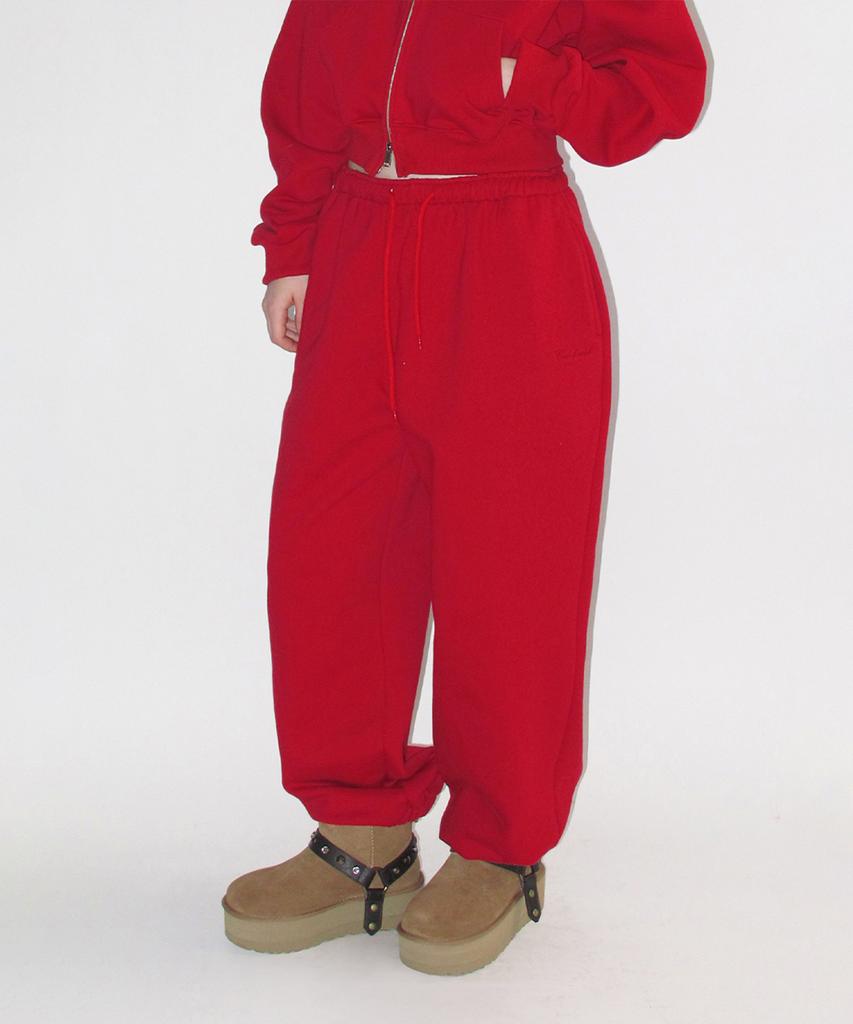 CRANK Embroidered Fleece-Lined Jogger Pants_Red