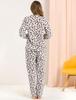 Allegra K Women's Fluffy Flannel Pajamas, Winter Loungewear, Long Sleeve Top and Bottom Set, Leopard Print, Size M