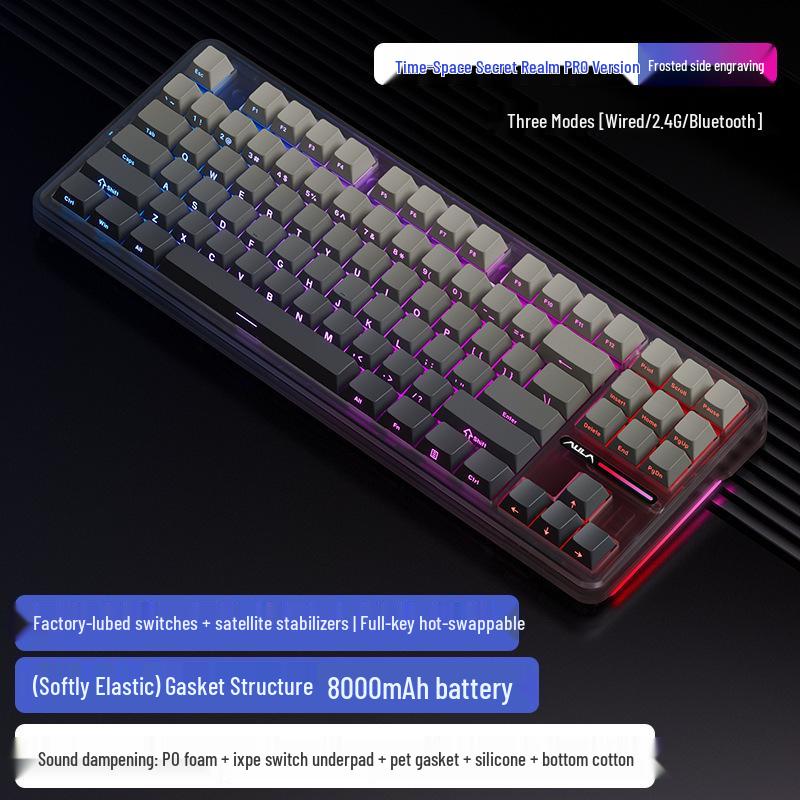 Wolfspider F87Pro Wireless Mechanical Gaming Keyboard - Customizable, Three-Mode, Bluetooth, Gasket Structure, Hot-Swappable.