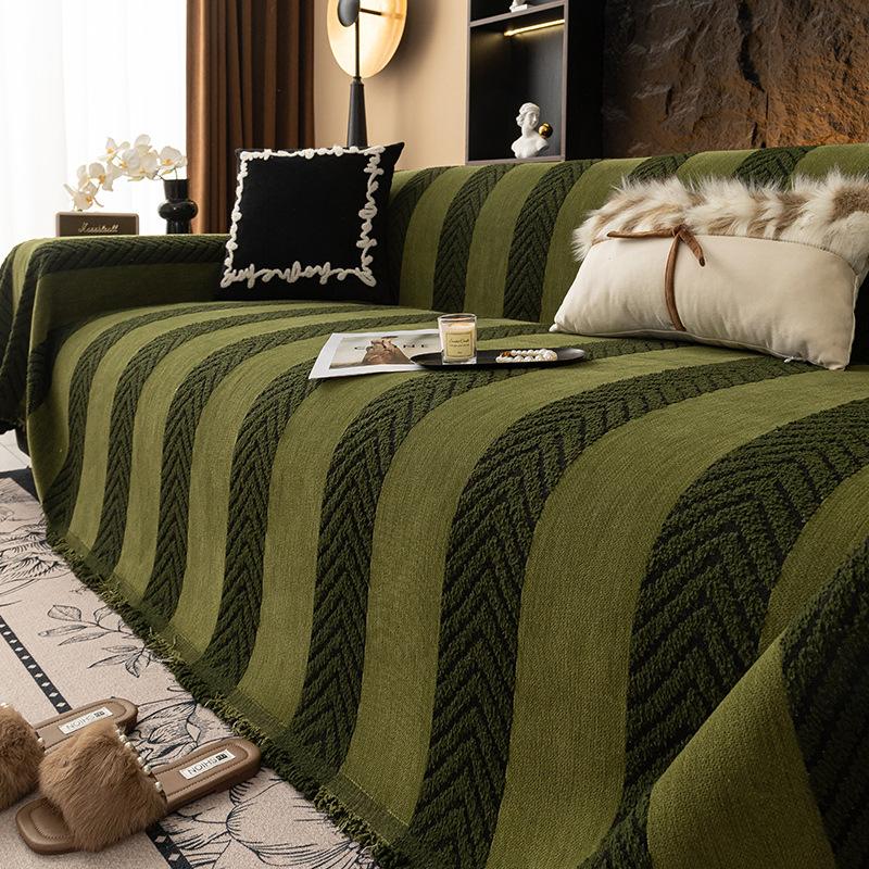 

Nordic Herringbone Fringed Sofa Towel Fashion Chenille Sofa Cover for Four Seasons Wear-Resistant Anti-Dirt Furniture Protector 180x130cm зелений