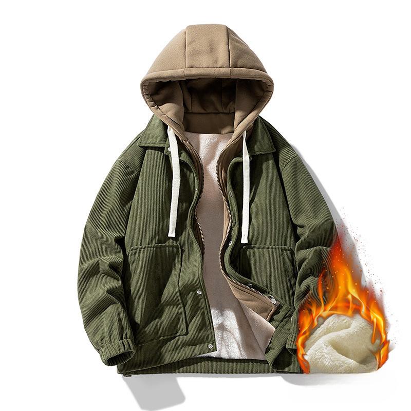 Hooded Jacket Autumn and Winter Fleece Thickened Men's Hong Kong Style Fake Two-piece Sweater Jacket