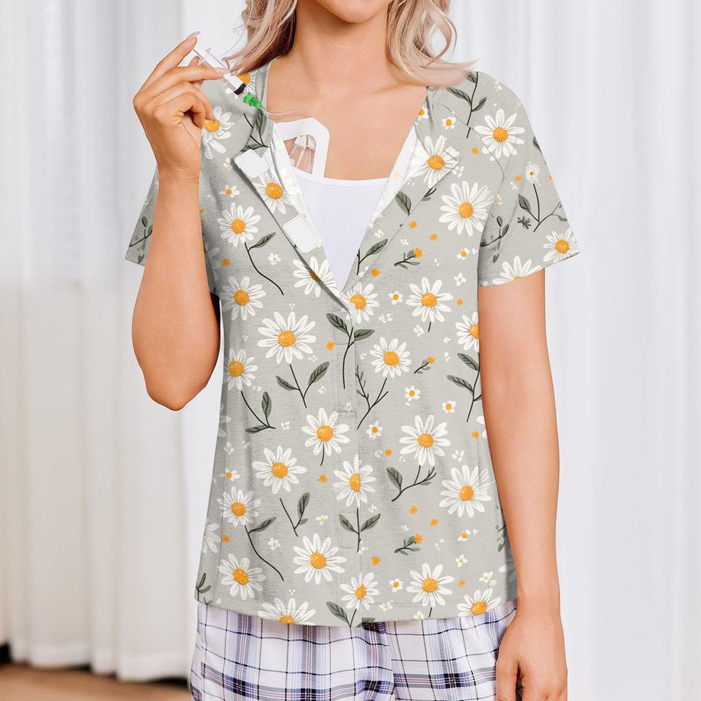 Women's Post-operative Short-sleeved  Color Shirt With Four Pockets