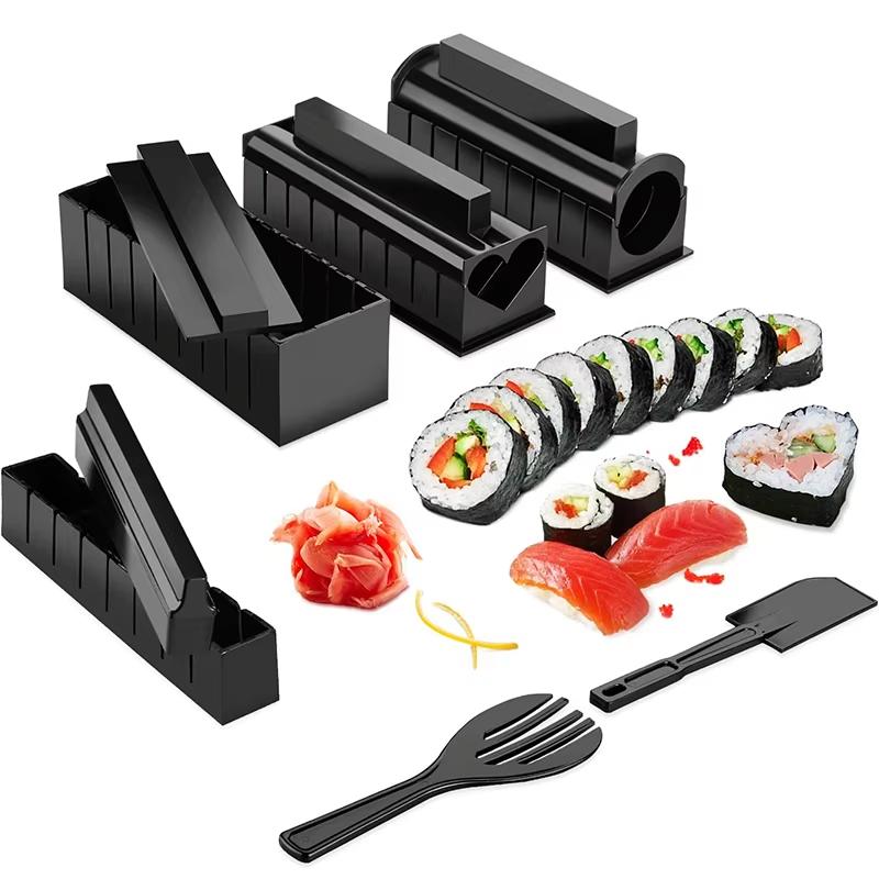 

10 Pcs Sushi Making Kit Original Sushi Maker Tool Set DIY Sushi Rice Roll Mold Shapes For Beginners Sushi Mold Press YY115 чёрный