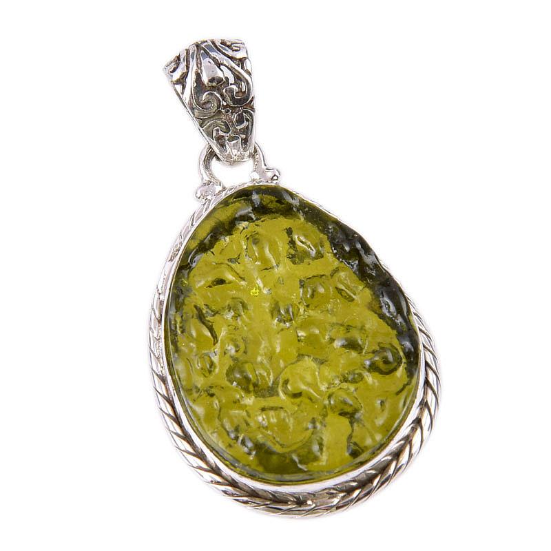 Natural Moldavite Gemstone Handmade 925 Solid Sterling Silver Pendant 1.50" S7m52