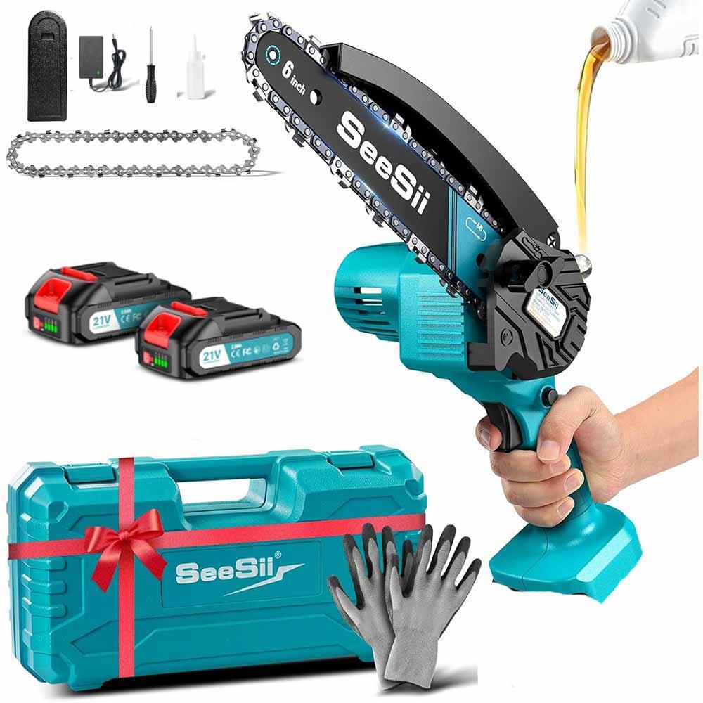 6'' Cordless Rechargeable Handheld Electric Saw Woodworking Garden Pruning Power Tool Portable Mini Chainsaw