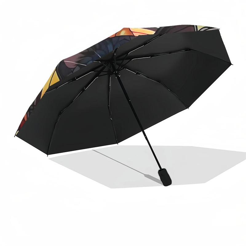 1pc Stained Glass Cat Design Automatic Folding Umbrella - Portable 3-Fold Design with 8-Bone Iron Frame, Outdoor for Fans, Travelers, Daily Use, Festi
