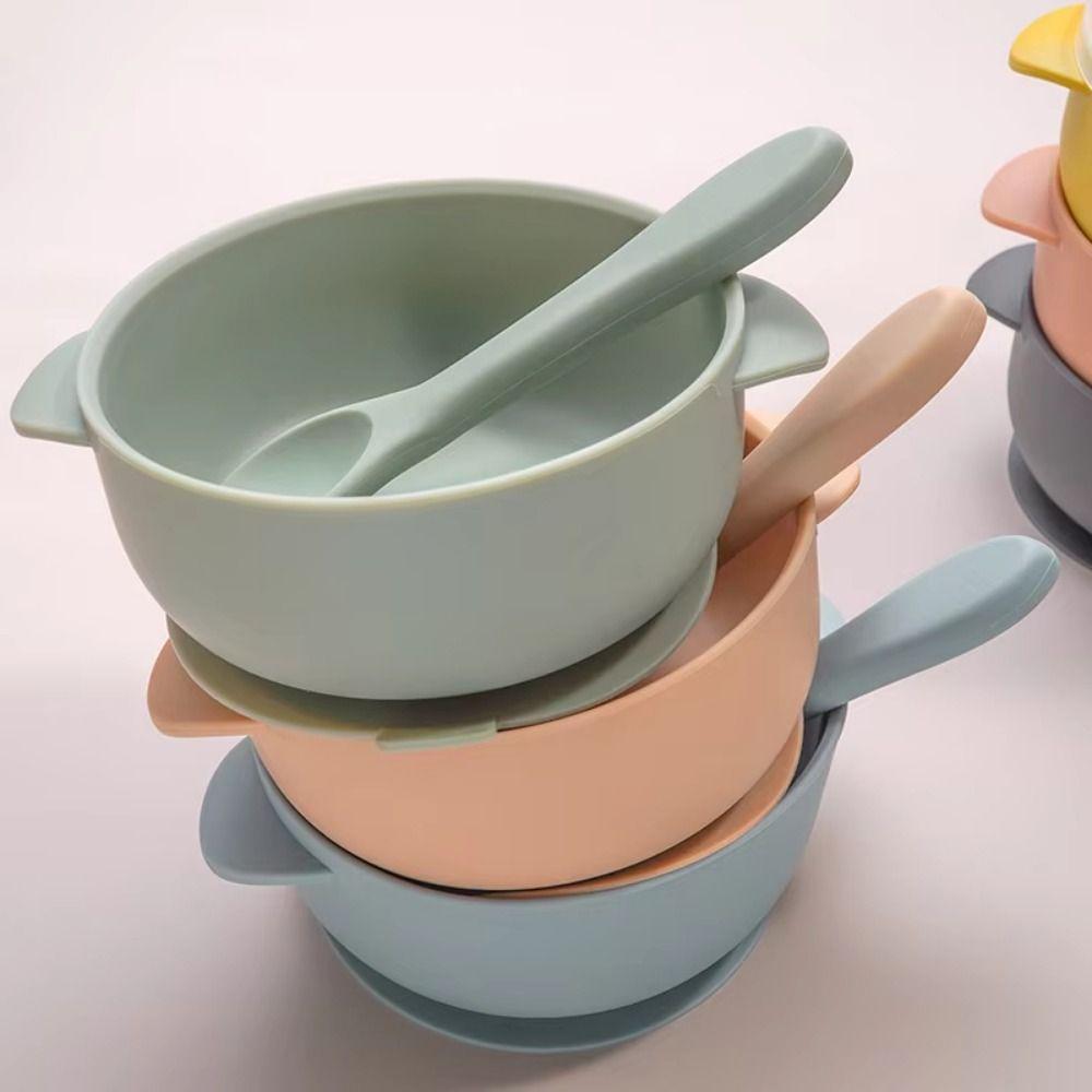Durable Baby Silicone Suction Plate Bowl Lid Spoon Set Kids Feeding Tableware  Toddlers