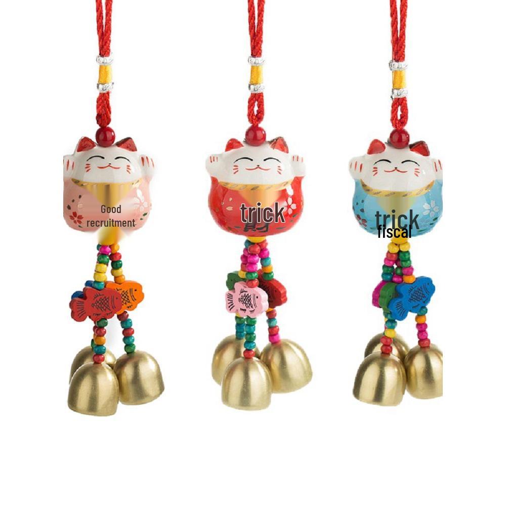 Cat Ceramic Wind Chime Doorbell Pendant - Small Hanging Ornament for Doors or Shop Openings