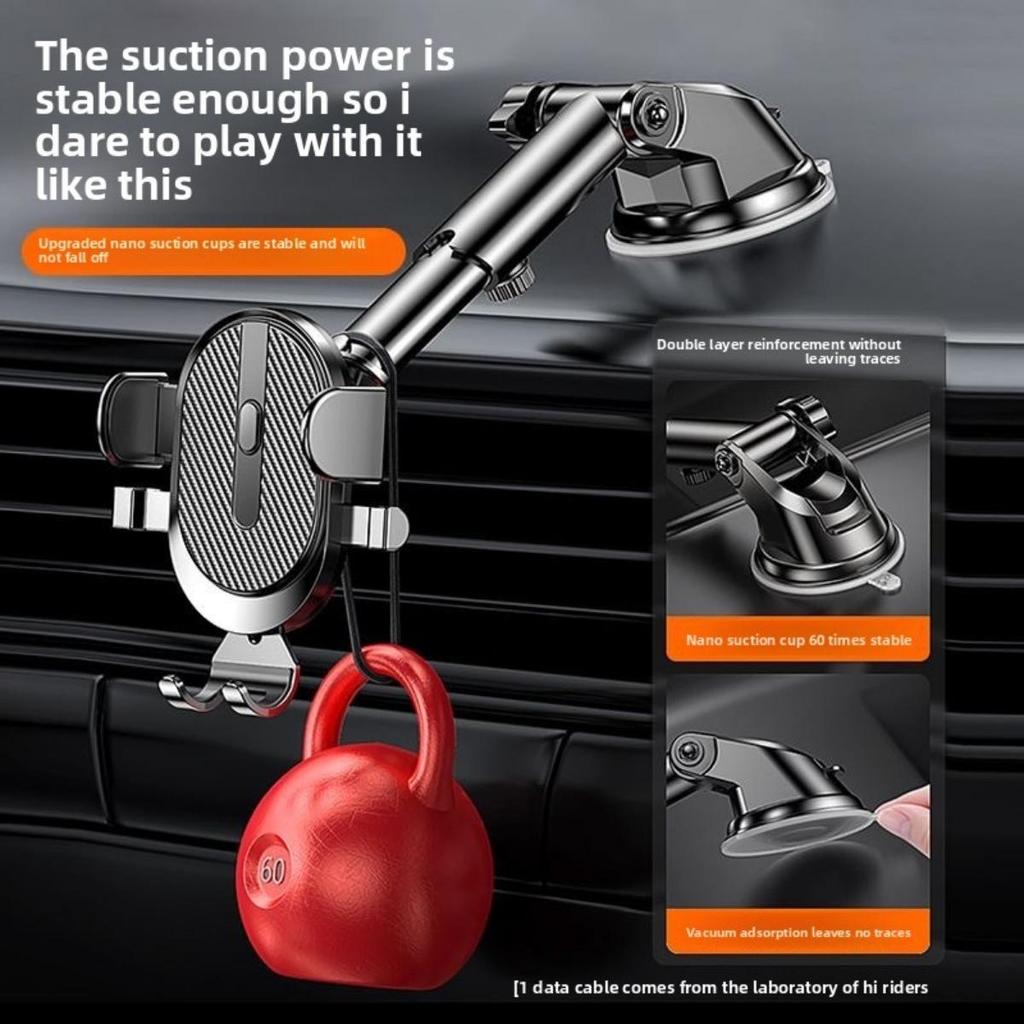 Universal Dashboard Suction Cup Phone Holder - Multifunctional, Telescopic and Rotating with Auto-Locking Feature for Secure Navigation, Car Accessory