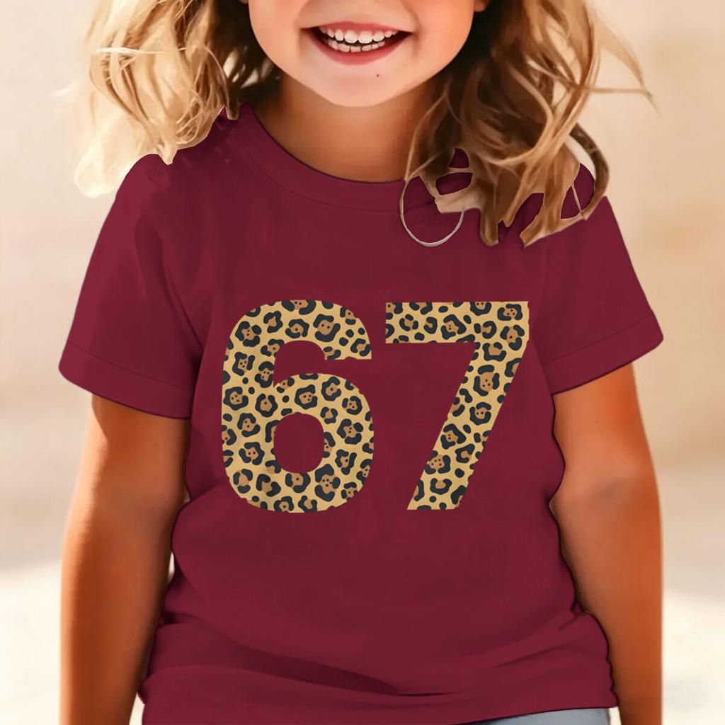 6 7 Six Seven Leopard Creative Print Tshirt Soft Breathable for Daily Outdoor Casual Wear Funny Gift Cotton Tee Girl Clothing