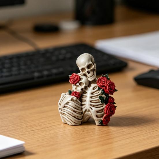 Figurka Szkieletów Para na Halloween z Żywicy, Vintage Gotycka Statua Pary Czaszek, Dekoracja Domu na Święto Halloween na Półkę Stół Kominek