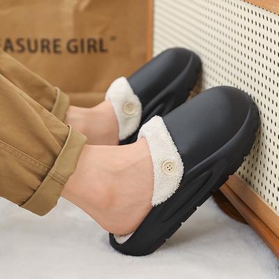 Zapatillas de Algodón para Hombre de Moda Invierno Negro Felpa Zapatos de Casa para Interior Casual Deportivas Cálidas Suela Gruesa Zapatilla de Piel para Hombre