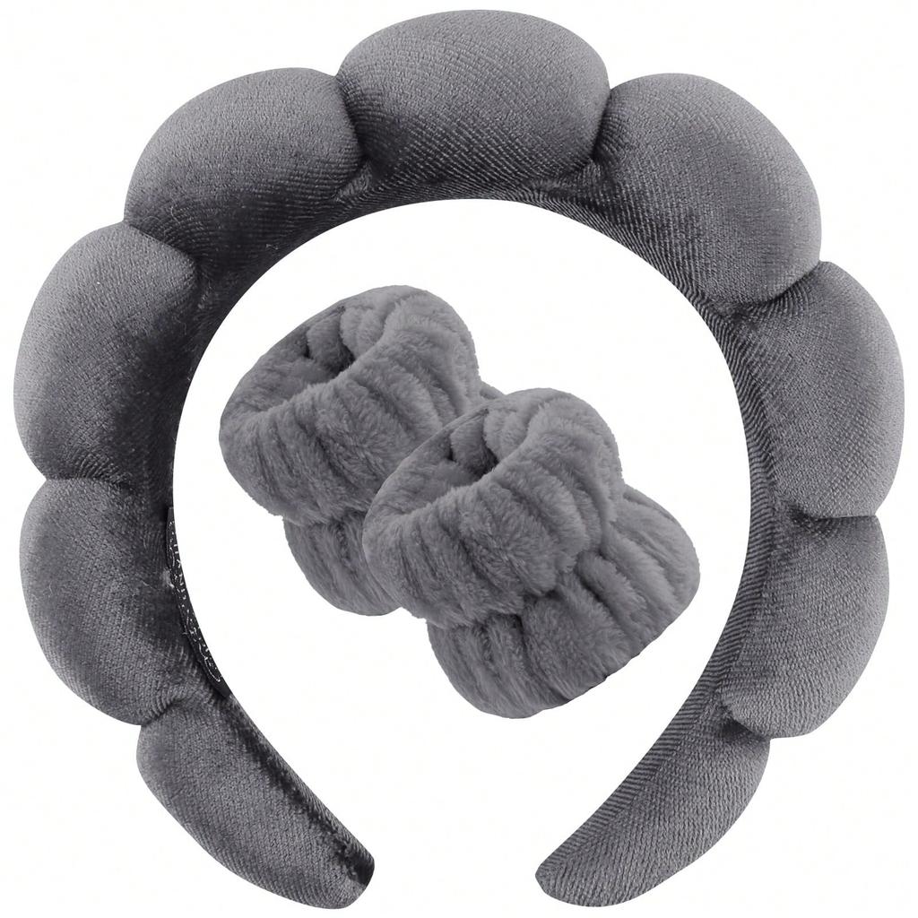 1 Gesichtsband/2 Waschgesichts-Armbänder Make-up Hautpflege Flauschiges rosa Samtband Mädchen Haaraccessoires Set Spa Hautpflege Werkzeuge