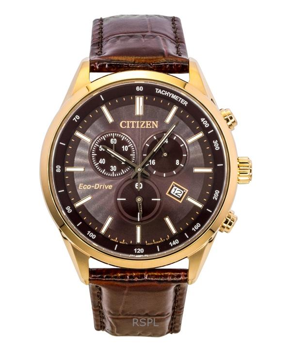 Citizen Eco-Drive Chronograph Leather Strap Brown Dial AT2573-07X 100M Men's Watch