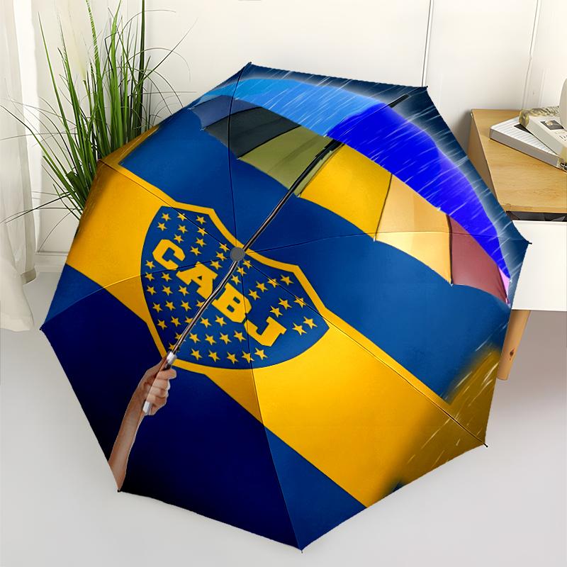 Club Atlético Boca Juniors Print Automatic Umbrella, 8 Rib Iron Frame, Plastic Handle, Suitable for Outdoor Travel &Daily , Ideal Gift