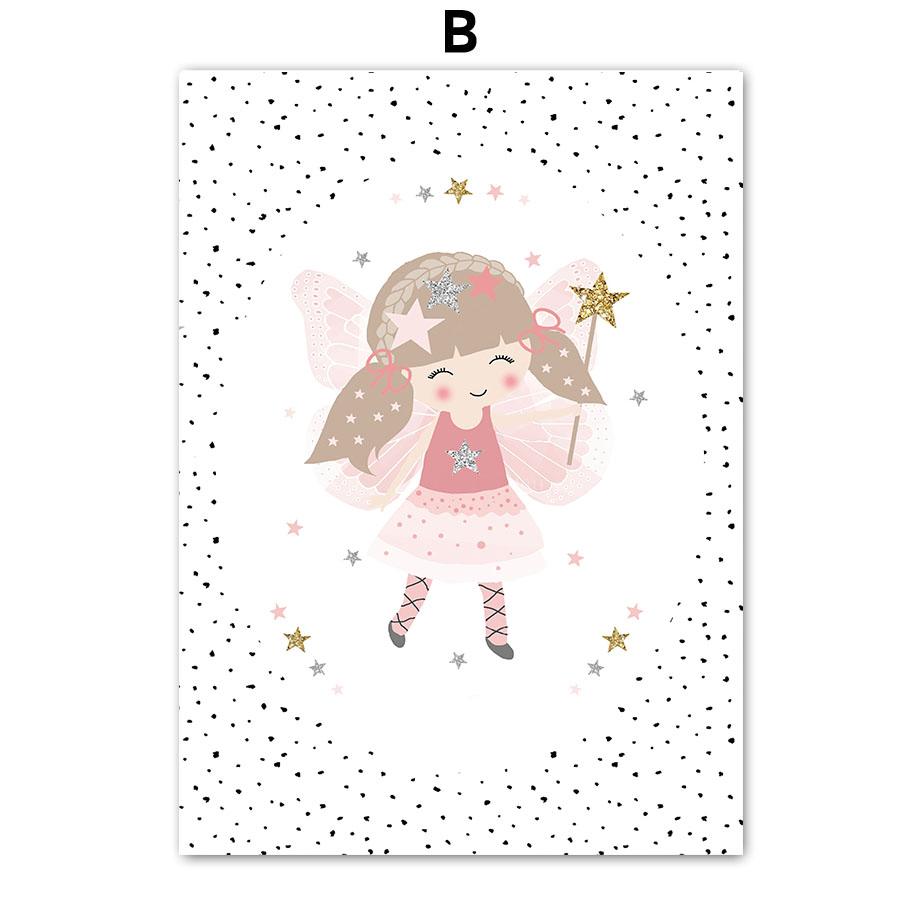 Cute Girl Rabbit Flower Butterfly Rainbow Wall Art Canvas Painting Nursery Posters And Prints Wall Pictures Baby Kids Room Decor