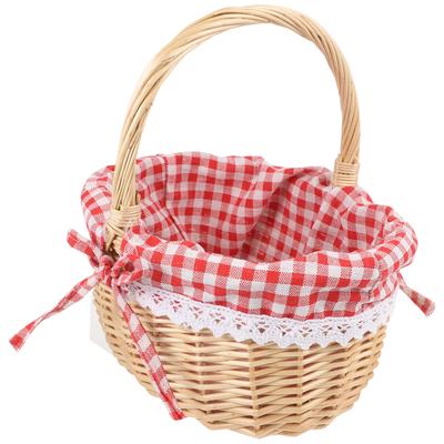 Wicker Storage Basket Hand Woven Linen Inner For Fruit Vegetable Bread Food Serving Display Red Plaid Size S Picnic Basket