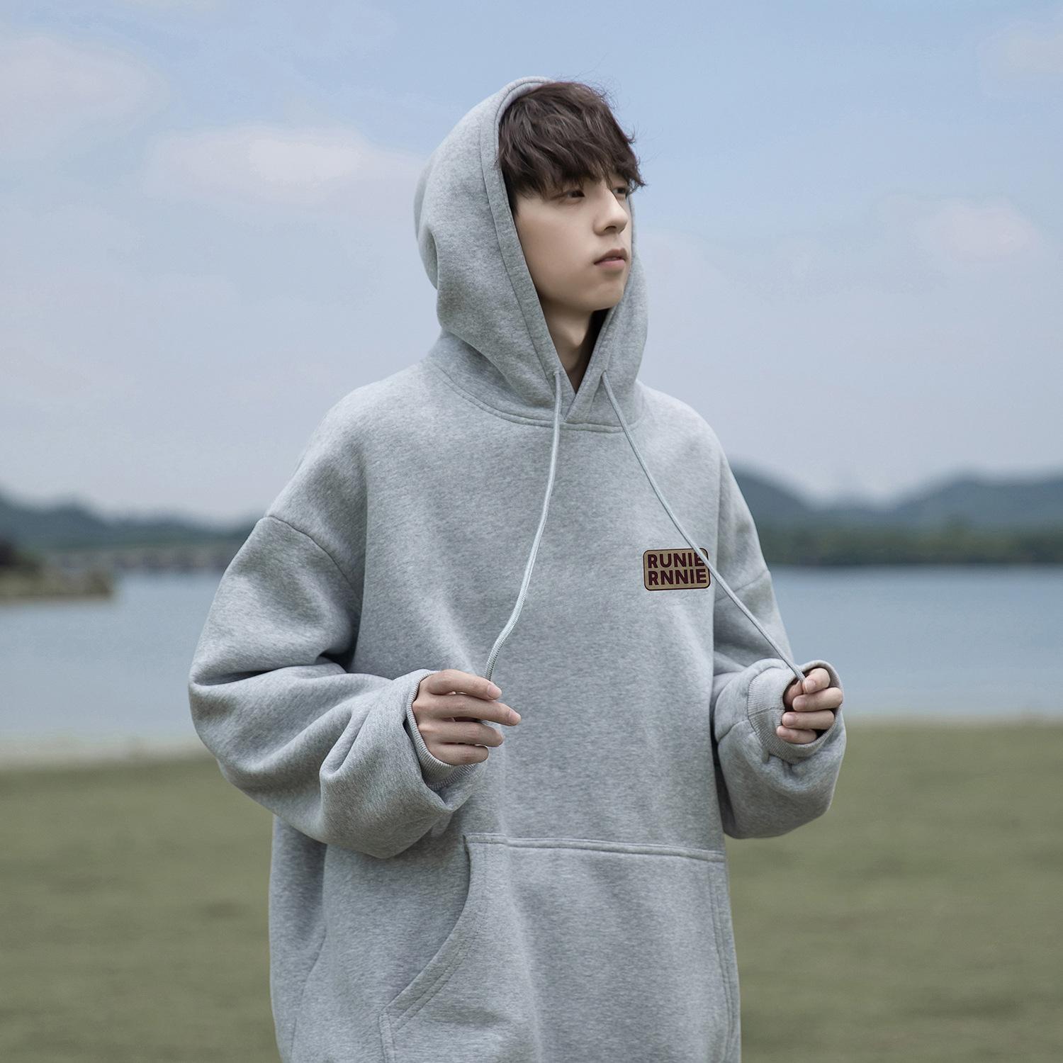 

Retro Hooded Sweatshirt Men s Autumn and Winter Japanese Style Black Jacket Top XXL