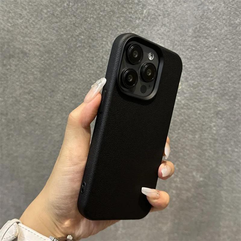 Luxury Matte Soft Leather Candy Phone Case For iPhone 15 14 Plus 13 12 11 16 Pro Max Lens Protection Shockproof Silicone Cover