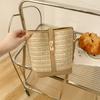 Hollow Out Woven Straw Shoulder Bag Lightweight Large Capacity Lock Closure Perfect for Beach Vacation Summer Outings