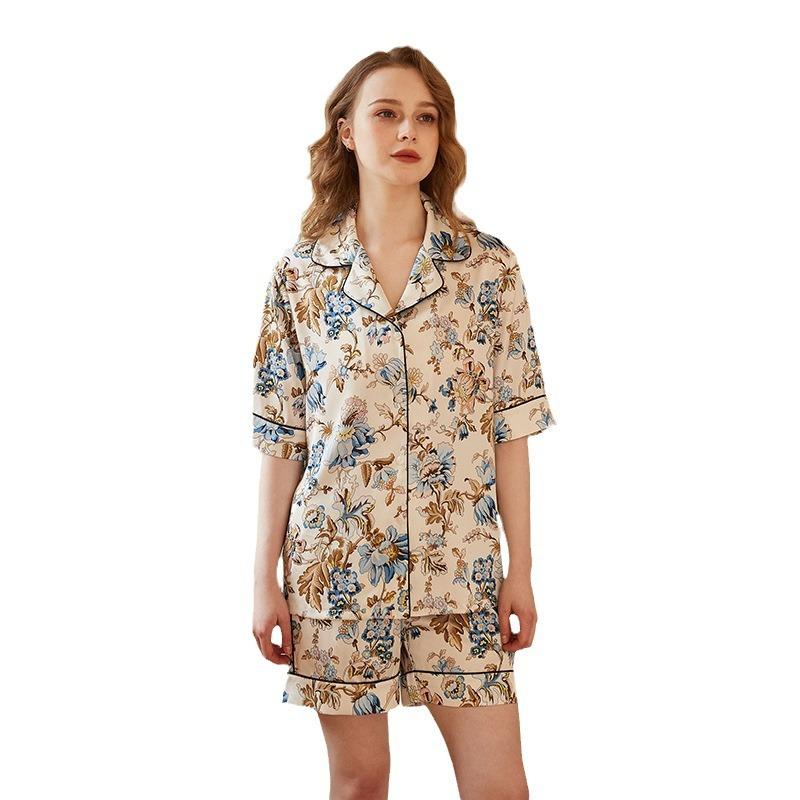 [Bai Haitang] Annual pajamas women's summer ice silk short-sleeved high-end plus size loungewear set
