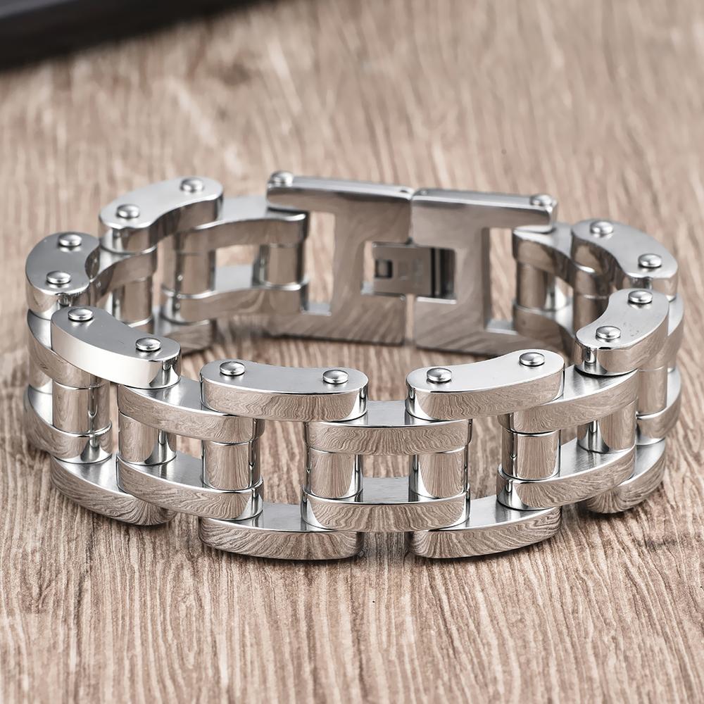 Solid Stainless Steel 22MM Width Motorcycle Bike Chain Man Bracelet Wristband Male Bangles Rock And Roll Rap Jewelry Accessory